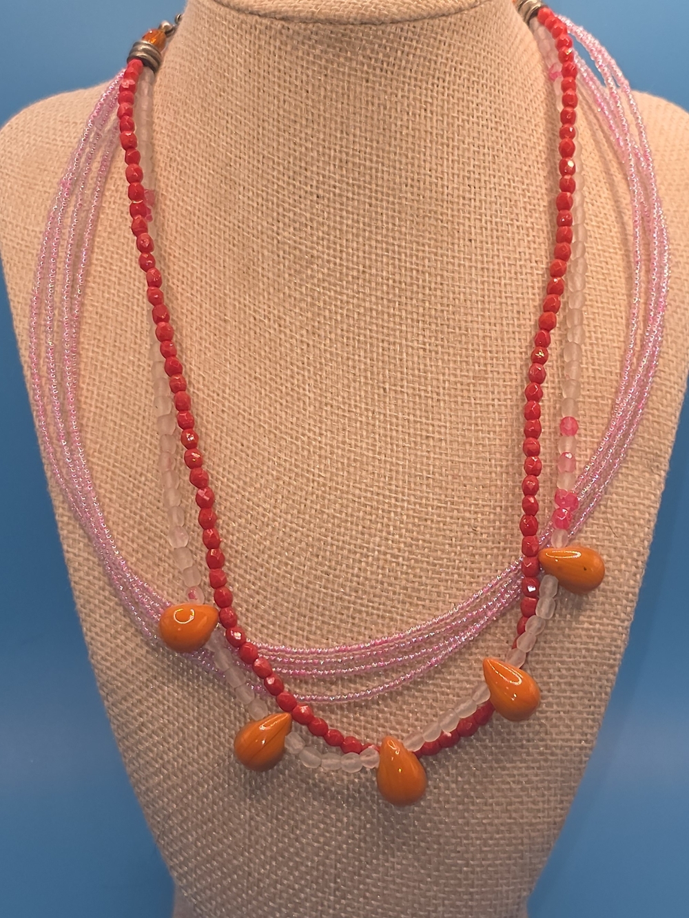 Layered Red & Orange Bead Necklace by